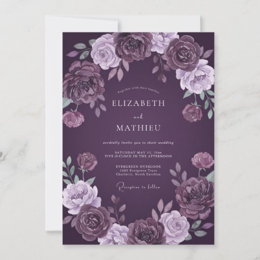 Invitation Mariage à la Fleur Violette Profonde (Devant)