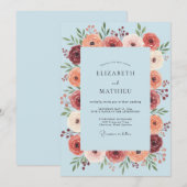 Invitation Mariage à la Fleuraison Bleue Clair (Devant / Derrière)