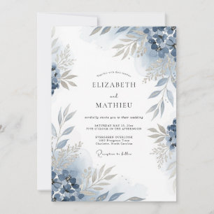 Invitation Mariage à la Floraison Bleu Ardoise
