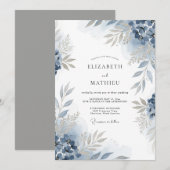 Invitation Mariage à la Floraison Bleu Ardoise (Devant / Derrière)