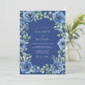 Invitation Mariage à la Floraison Bleu Cobalt (Debout devant)