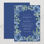 Invitation Mariage à la Floraison Bleu Cobalt (Devant / Derrière)