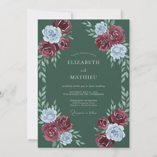 Invitation Mariage à la Floraison Bleue et Bourguignonne (Devant)