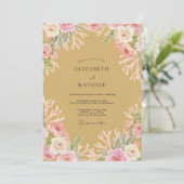 Invitation Mariage à la floraison botanique corail rose (Debout devant)