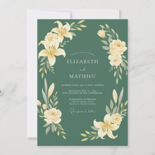 Invitation Mariage à la floraison botanique douce émeraude (Devant)
