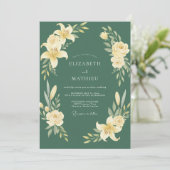 Invitation Mariage à la floraison botanique douce émeraude (Debout devant)