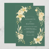 Invitation Mariage à la floraison botanique douce émeraude (Devant / Derrière)