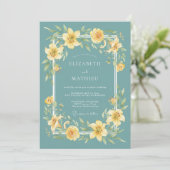 Invitation Mariage à la floraison botanique jaune sarcelle (Debout devant)