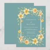 Invitation Mariage à la floraison botanique jaune sarcelle (Devant / Derrière)