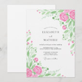 Invitation Mariage à la Floraison Botanique Rose (Devant / Derrière)