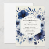 Invitation Mariage à la floraison d'aquarelle marine (Devant / Derrière)