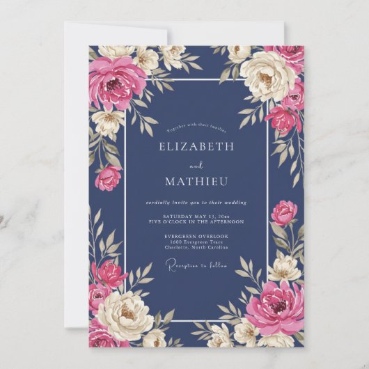 Invitation Mariage à la floraison de fuchsia de minuit (Devant)