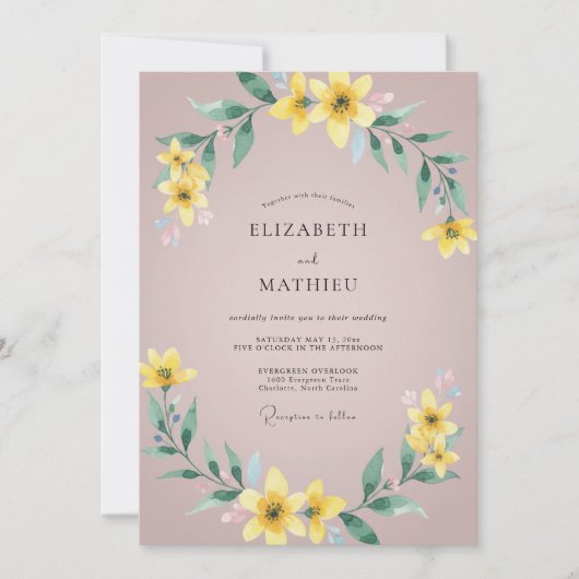 Invitation Mariage à la Floraison Florale Jaune (Devant)