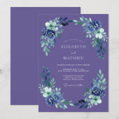 Invitation Mariage à la Floraison Impressionniste Indigo (Devant / Derrière)