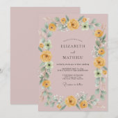 Invitation Mariage à la Floraison Jaune Doré (Devant / Derrière)