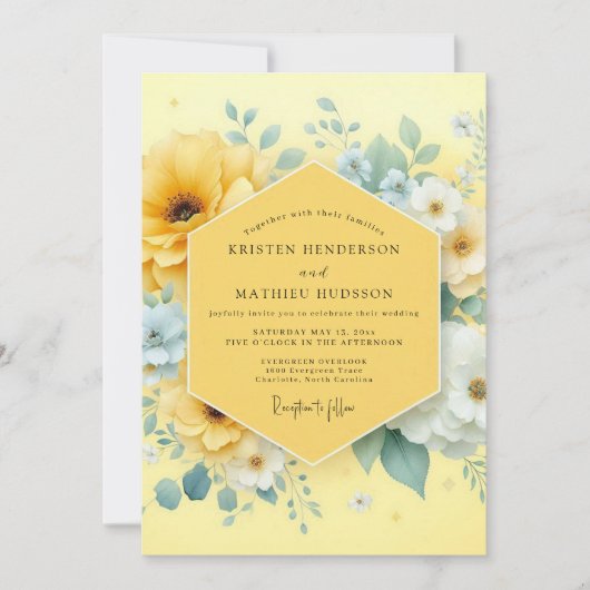 Invitation Mariage à la Floraison Jaune Doré (Devant)