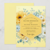 Invitation Mariage à la Floraison Jaune Doré (Devant / Derrière)