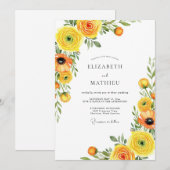 Invitation Mariage à la Floraison Jaune Romantique (Devant / Derrière)