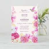 Invitation Mariage à la floraison rose (Debout devant)