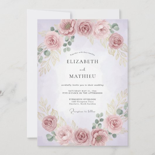 Invitation Mariage à la Floraison Rose Pâle (Devant)