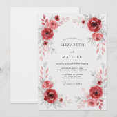 Invitation Mariage à la Floraison Rouge Profonde (Devant / Derrière)