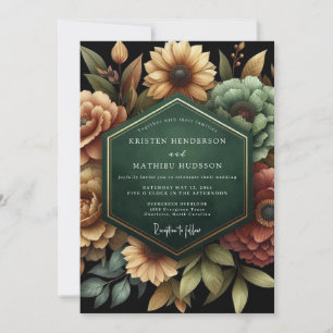 Invitation Mariage à la Flore Dorée Émeraude
