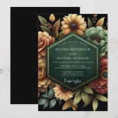 Invitation Mariage à la Flore Dorée Émeraude (Devant / Derrière)