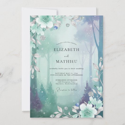 Invitation Mariage à la forêt brumeuse Eucalyptus Mousse de m (Devant)