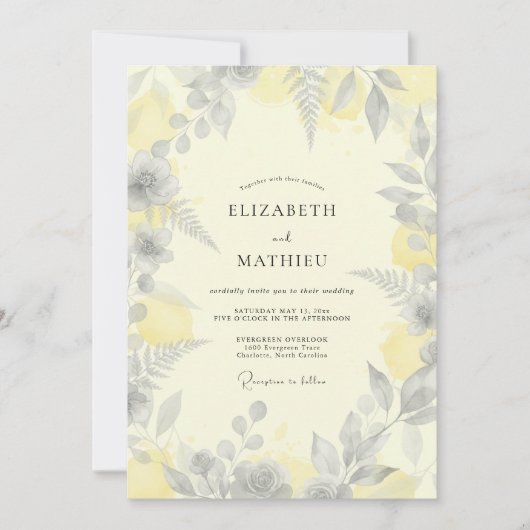Invitation Mariage à la Fougère Argentée Citron (Devant)