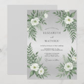 Invitation Mariage à la Fougère Blanche Argentée (Devant / Derrière)