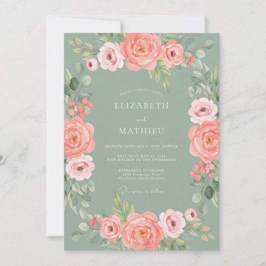 Invitation Mariage à la frontière de la floraison de corail (Devant)
