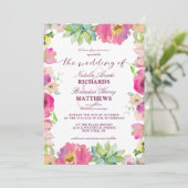 Invitation Mariage à la frontière florale et à la menthe chic (Debout devant)