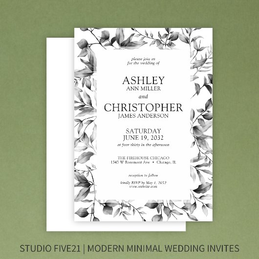 Invitation Mariage à la frontière florale rustique classique