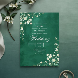 Invitation Mariage à la frontière verte luxuriante
