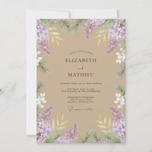 Invitation Mariage à la glycine violette de sable (Devant)