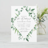 Invitation Mariage à la gouache avec verdure d'eucalyptus (Debout devant)