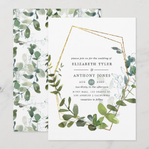 Invitation Mariage à la gouache avec verdure d'eucalyptus