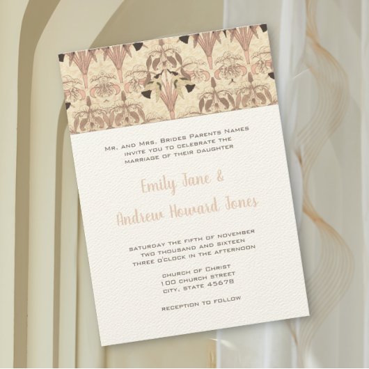 Invitation Mariage à la grecque Colibri Rose Art Déco