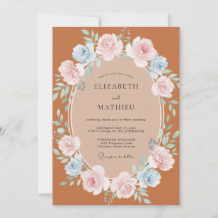 Invitation Mariage à la guirlande de roses en terre cuite