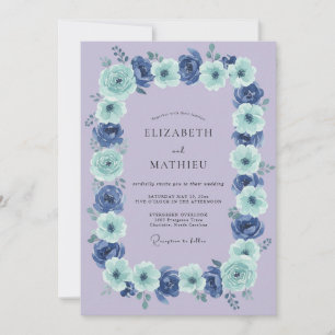 Invitation Mariage à la guirlande florale bleue