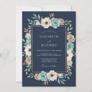 Invitation Mariage à la guirlande florale de marine