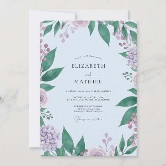 Invitation Mariage à la Lavande, Feuillage d'Eucalyptus (Devant)