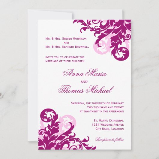 Invitation Mariage à la magenta (Devant)