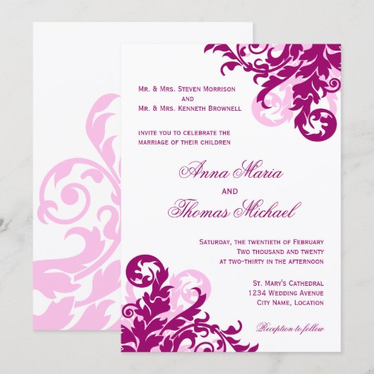 Invitation Mariage à la magenta (Devant / Derrière)