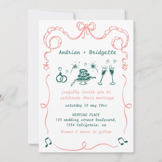 Invitation Mariage à la main dessinée à la main de gros (Devant)