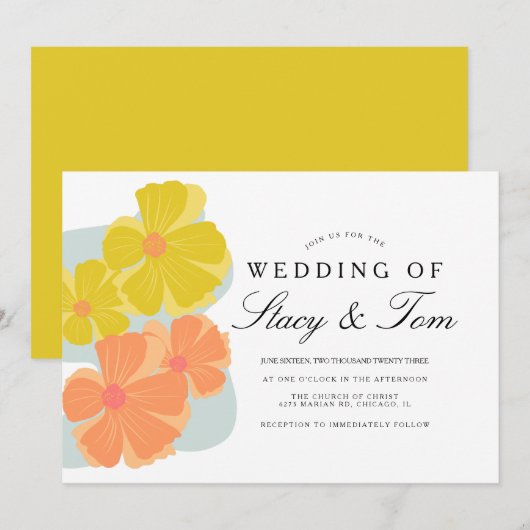 Invitation Mariage à la main pour le cosmos à fleurs printani (Devant / Derrière)