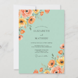 Invitation Mariage à la Menthe et au Coquelicot Péché