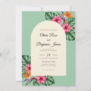 Invitation Mariage à la Menthe Magenta Hibiscus Eucalyptus