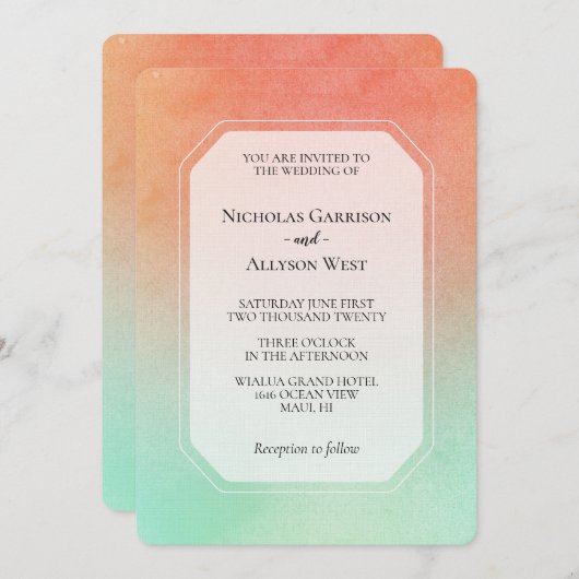 Invitation Mariage à la menthe orange (Devant / Derrière)