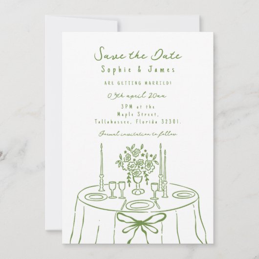 Invitation Mariage à la mode vert Whimsical à main (Devant)